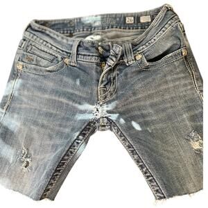 Miss Me Distressed Cut-Off Denim Shorts Size 26 Embellished Cross Pockets